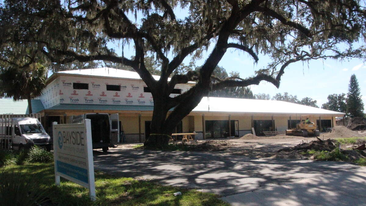 A new retail shopping center under construction on the site of the former Parrish post office building may be completed as soon as late October.