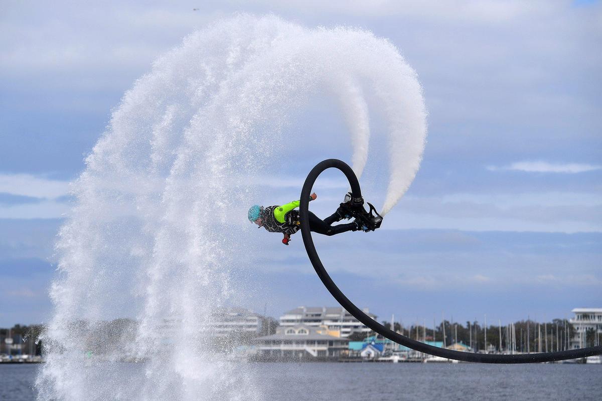 Organizers held a press conference in Bradenton Wednesday about the upcoming Bradenton Regatta in February. Flyboarder Kristen Smoyer perfomed some acrobatics in the Manatee River to close.
