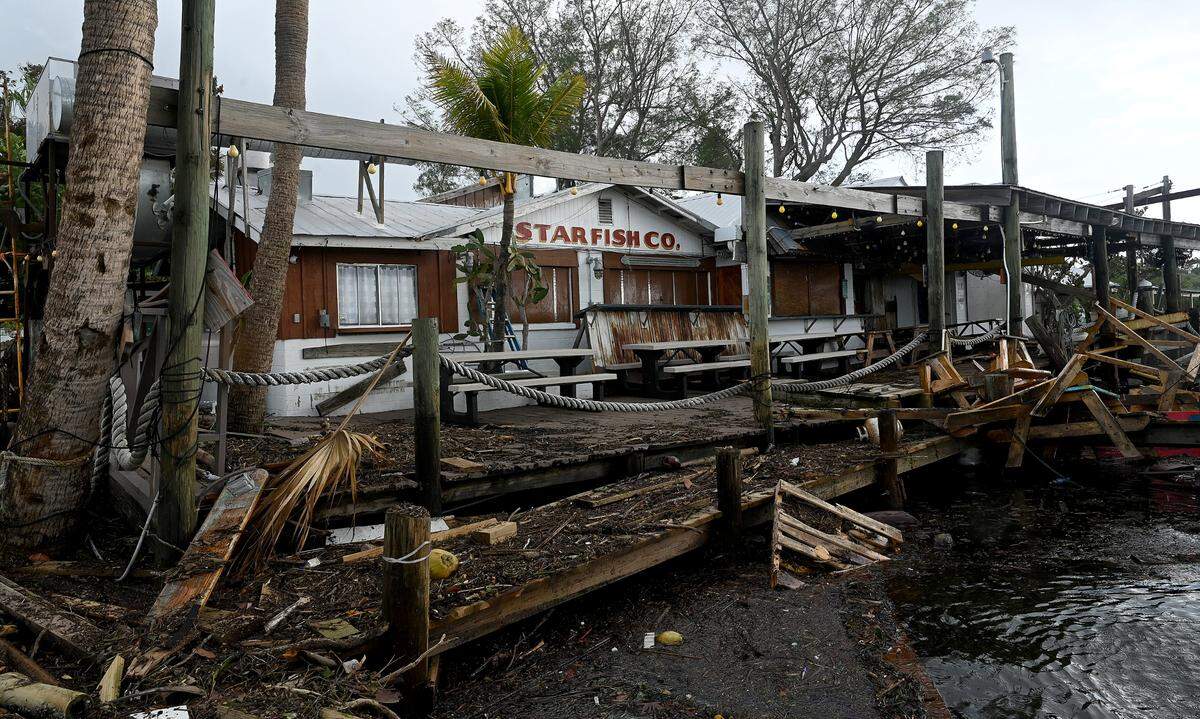 The Star Fish Co. appears to have suffered damage from high waters in the aftermath of Hurricane Helene in Manatee County on Friday, Sept. 27, 2024.