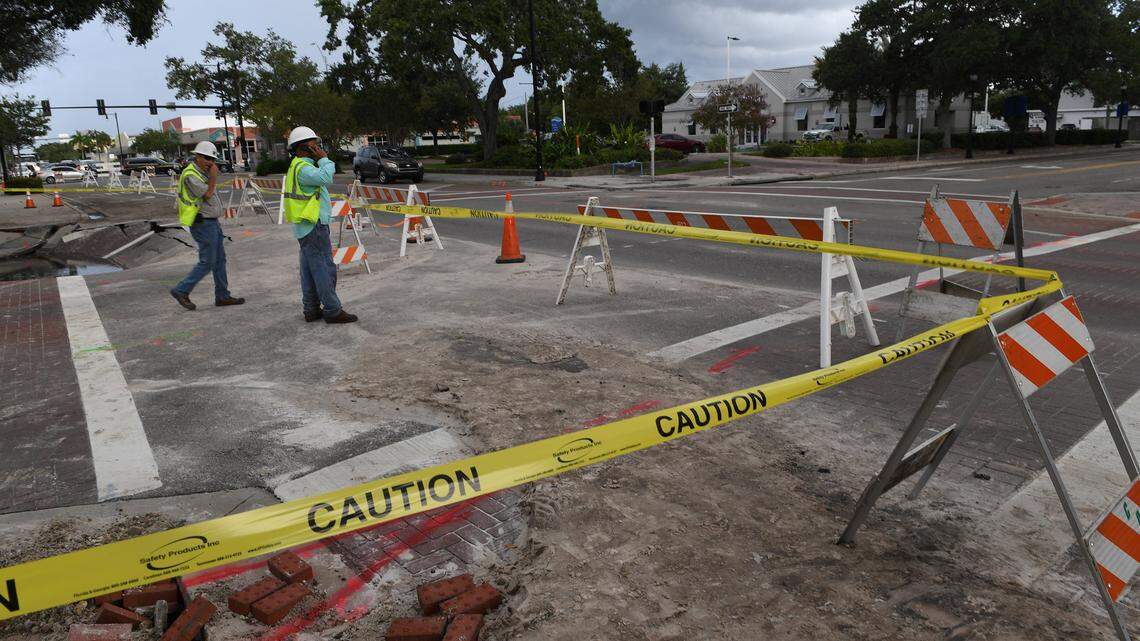 City of Bradenton workers try to find the source of a water main break in downtown on Aug. 2. The break caused more damage than first realized and the city is in the process of ensuring taxpayers are reimbursed for a contractor’s mistake.
