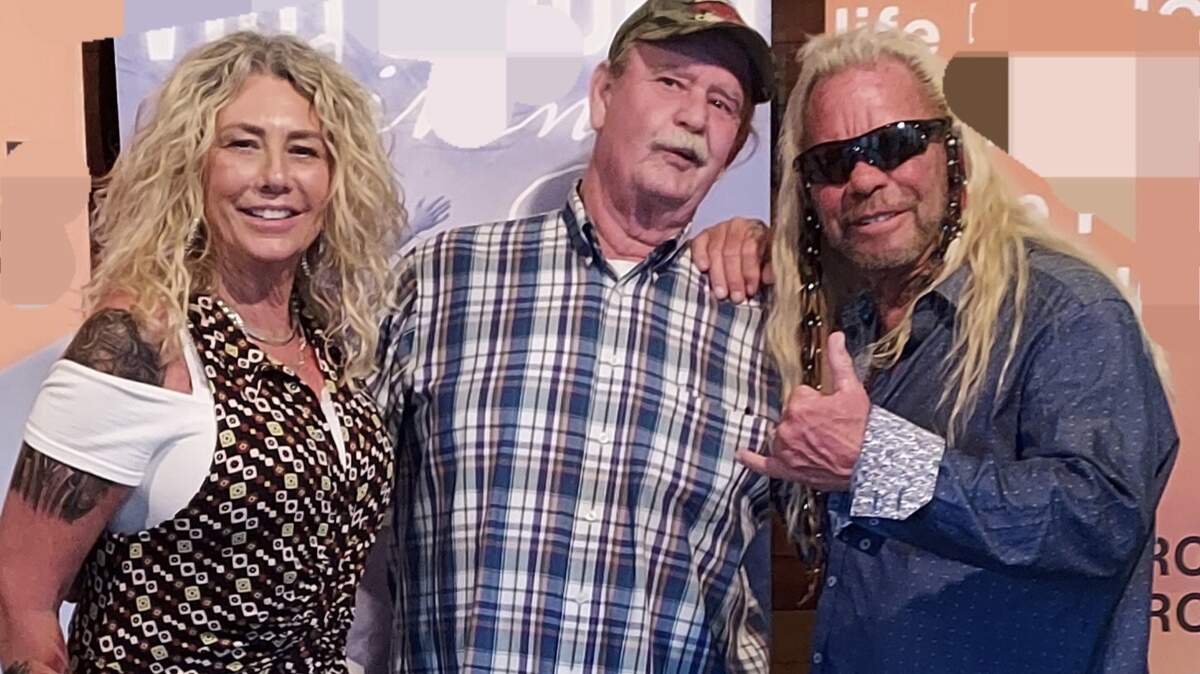 Bradenton resident Travis Palmer (center) is shown with Duane Chapman (Dog the Bounty Hunter) and his wife Francie at The Source Church on Sunday. The Chapmans have frequently visited Bradenton to share their faith in recent years.