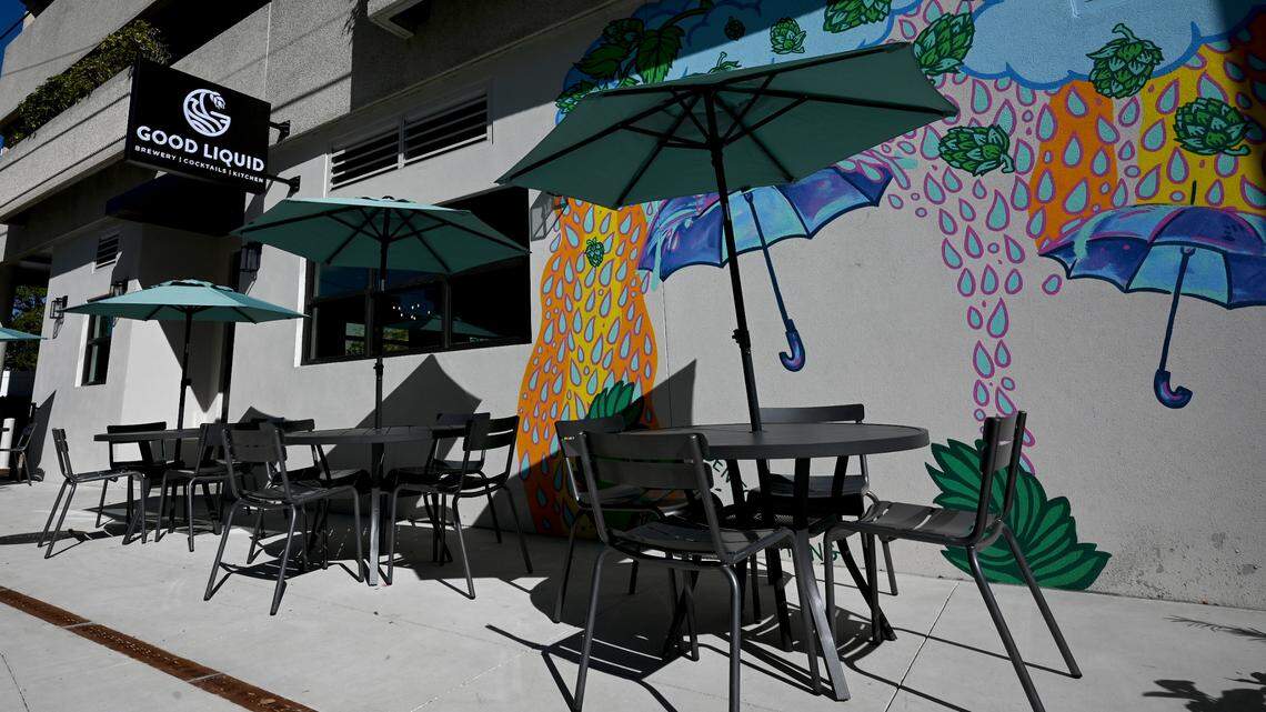 The outdoor dining area at Good Liquid Brewing Co. in downtown Bradenton on March 12.