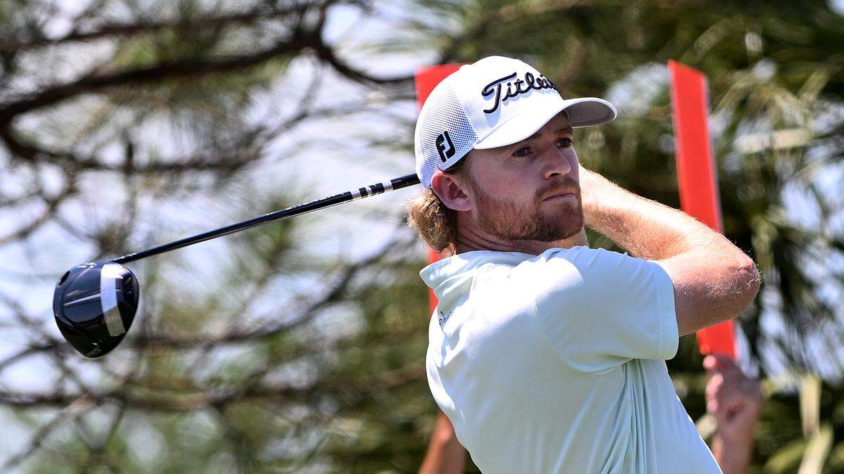 Danny Walker tees off from the 10th hole at the LECOM Suncoast Classic at Lakewood National Golf Club on April 18, 2024.