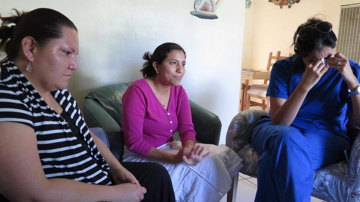 From left: Rosemary Stay, 35, her sister, Paola Stay-Cruz, 31, and their cousin, Gisela Herrera-Pardo, 28, all of Bradenton, speak about losing their aunt Marjorie Elizabeth Macias Cruz, who was killed April 16 in the earthquake in Ecuador along with her three grandchildren. The magnitude-7.8 earthquake killed hundreds of people and injured more than 2,000.AMARIS CASTILLO/Bradenton Herald