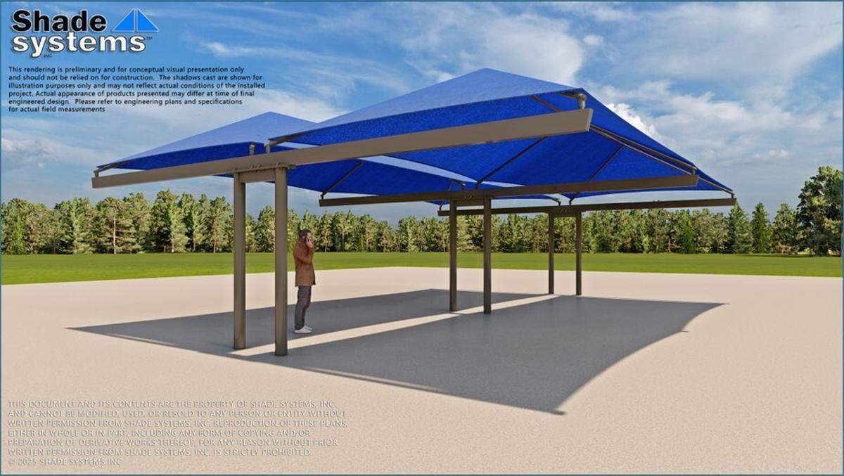 Rendering of the shade structure to be installed at the splash pad at Rossi Park.