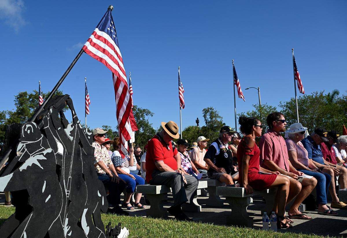Memorial benches were filled with people attending the Memorial Day Service presented by the Manatee County Veterans Council at the Donald L. Courtney Veterans Park in Bradenton on Monday, May 27, 2024.