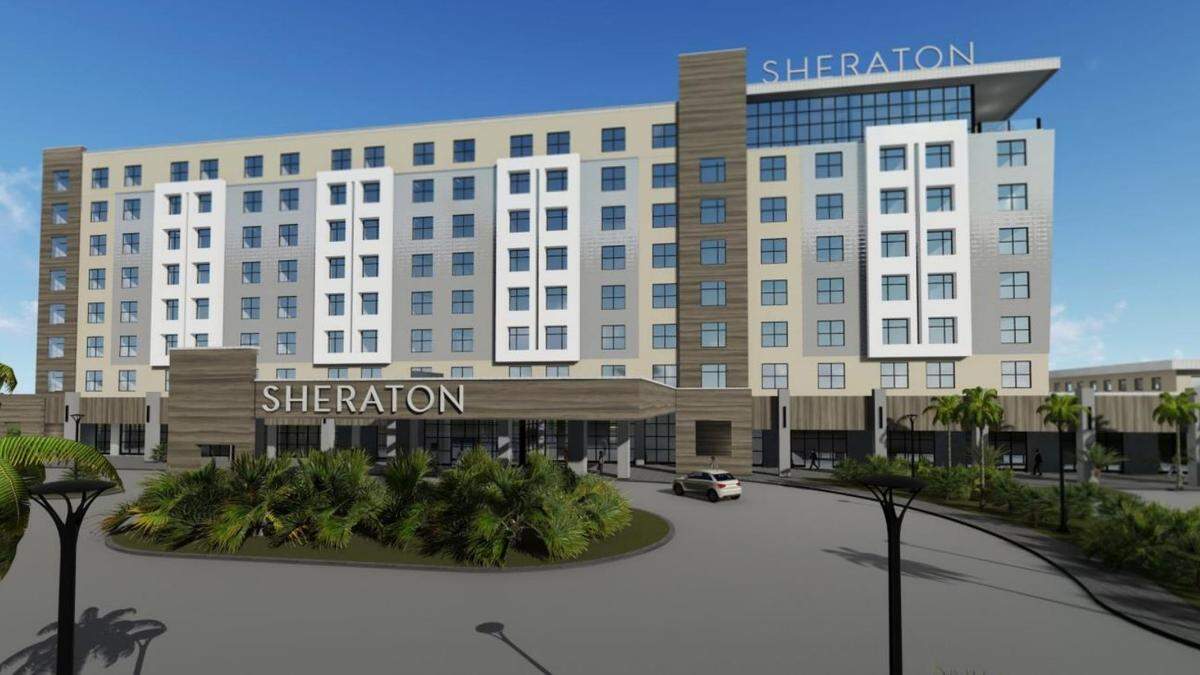 An eight-story Sheraton hotel that will be built next to the Bradenton Area Convention Center in Palmetto is set to include 252 rooms, 10,000 square feet of meeting space, a VIP rooftop lounge, a full-service restaurant and 32,420 square feet of outdoor special event space.