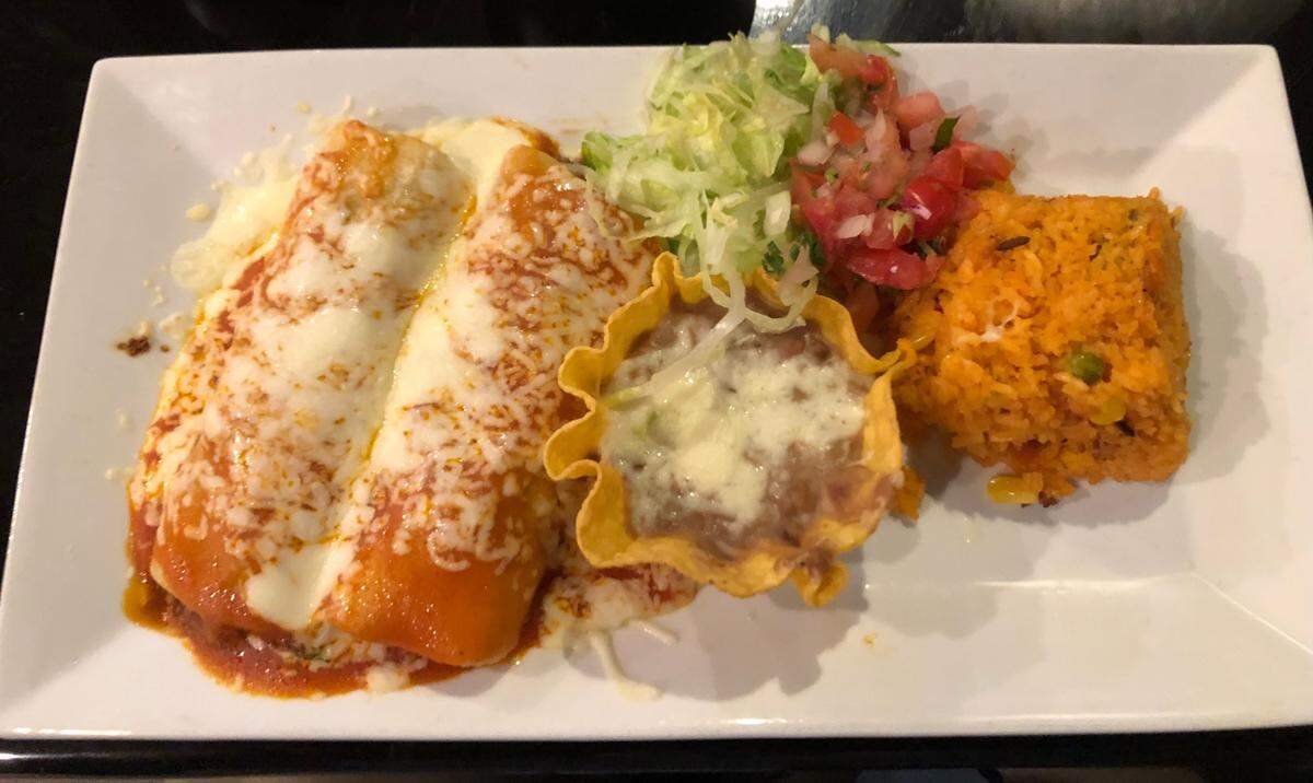 Takos Cantina Mexican Cuisine, 5770 Ranch Lake Blvd., opened in December in Ranch Lake Plaza, near Lakewood Ranch at the southeast corner of Interstate 75 and State Road 70. Shown is one of the enchilada dishes. Photo taken March 1, 2022.