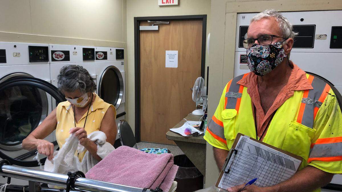 5/17/2021-- In recent months, Sandy Arroyo, left, and Rich Gibson have joined Turning Points as volunteers helping the homeless and those on the verge of homelessness.