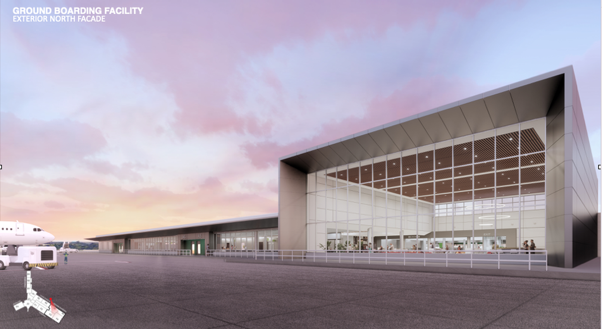 The exterior of the proposed ground boarding facility is shown looking to the north and Manatee County in this artist’s rendering.
