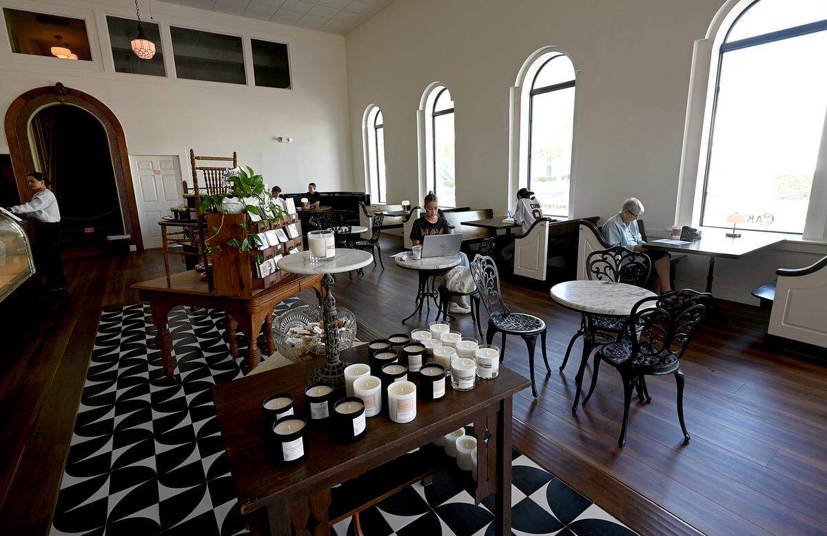The newly opened Eleanor’s Coffee and Cakes in Palmetto’s historical State Bank building on 10th Ave. W. on Oct. 21, 2025.