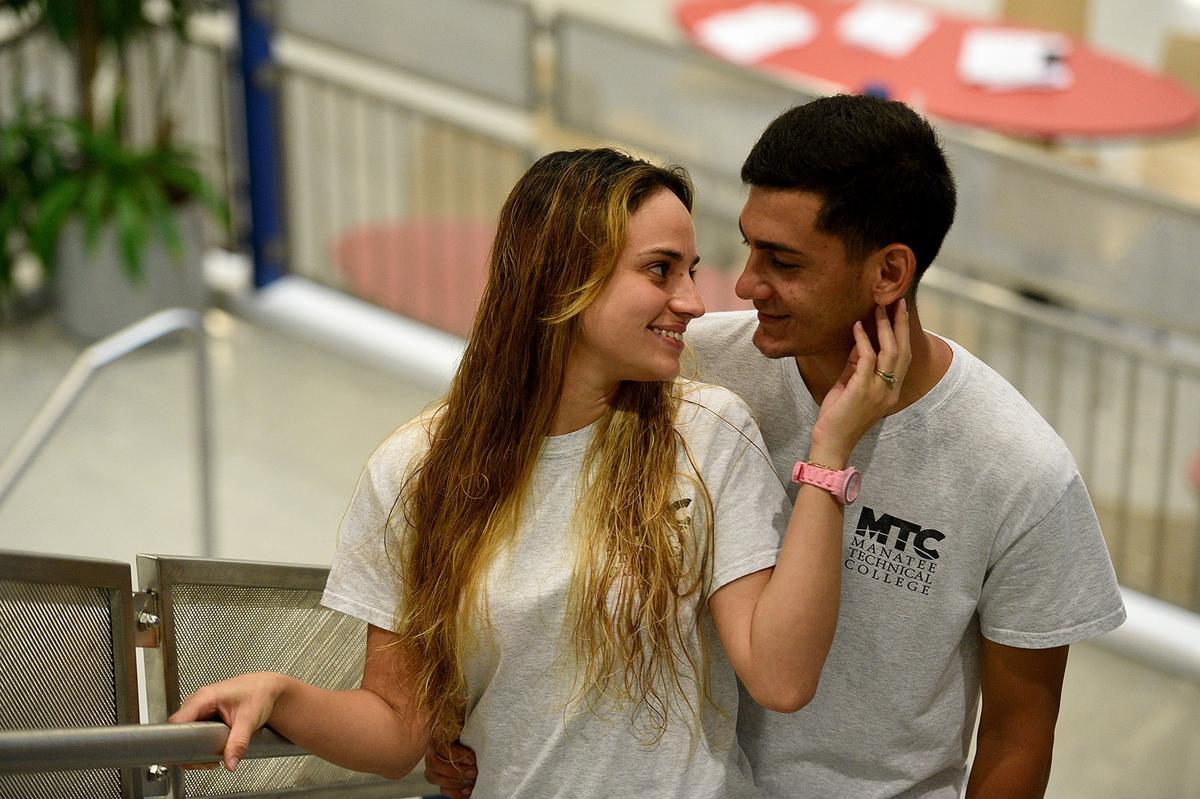Karina Perez and Andre Garcia, a married couple from Puerto Rico and attending school together at Manatee Technical College.