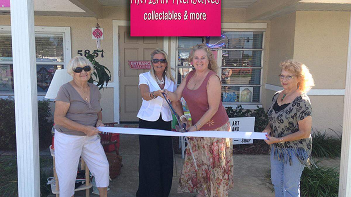 A ribbon cutting was held for Artisan Treasures, 5851 Cortez Road W., Bradenton. The company offers an eclectic mix of collectibles, artwork, handmade jewelry, housewares, vintage and antique items. For more information, call 941-216-37-3 or 
 Do you have a ribbon cutting you'd like to submit? Send them to Angie Monroe at amonroe@bradenton.com. 
 Photo courtesy of Manatee Chamber of Commerce.