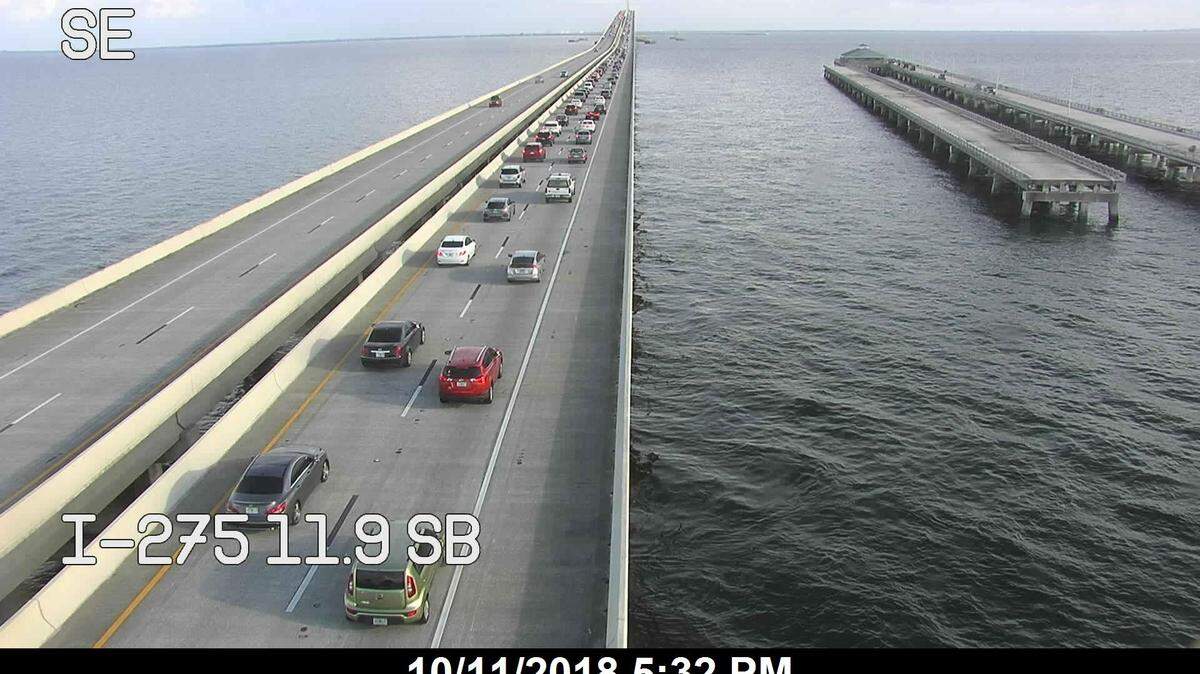 The left northbound lane of the Sunshine Skyway bridge is blocked after a vehicle crash, according to FHP.