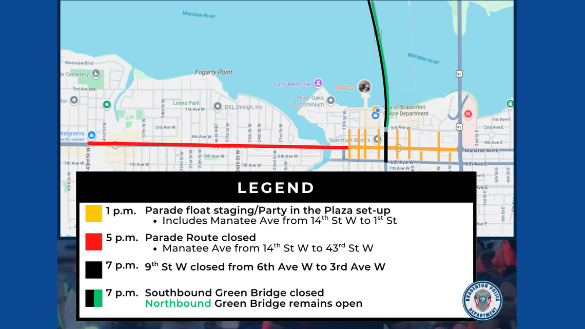 Road closures for the 2026 DeSoto Heritage Grand Parade through Bradenton.