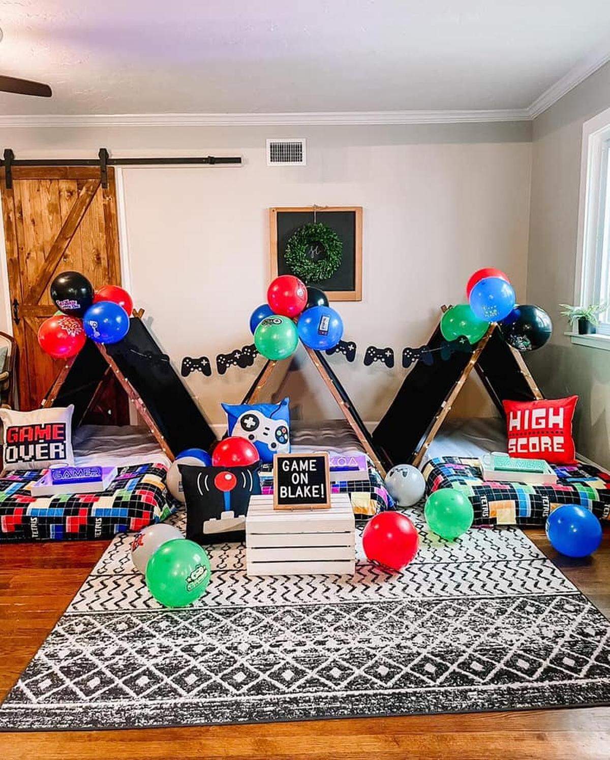 St. Pete Slumber Company decorated this room for a slumber party with a video game theme.