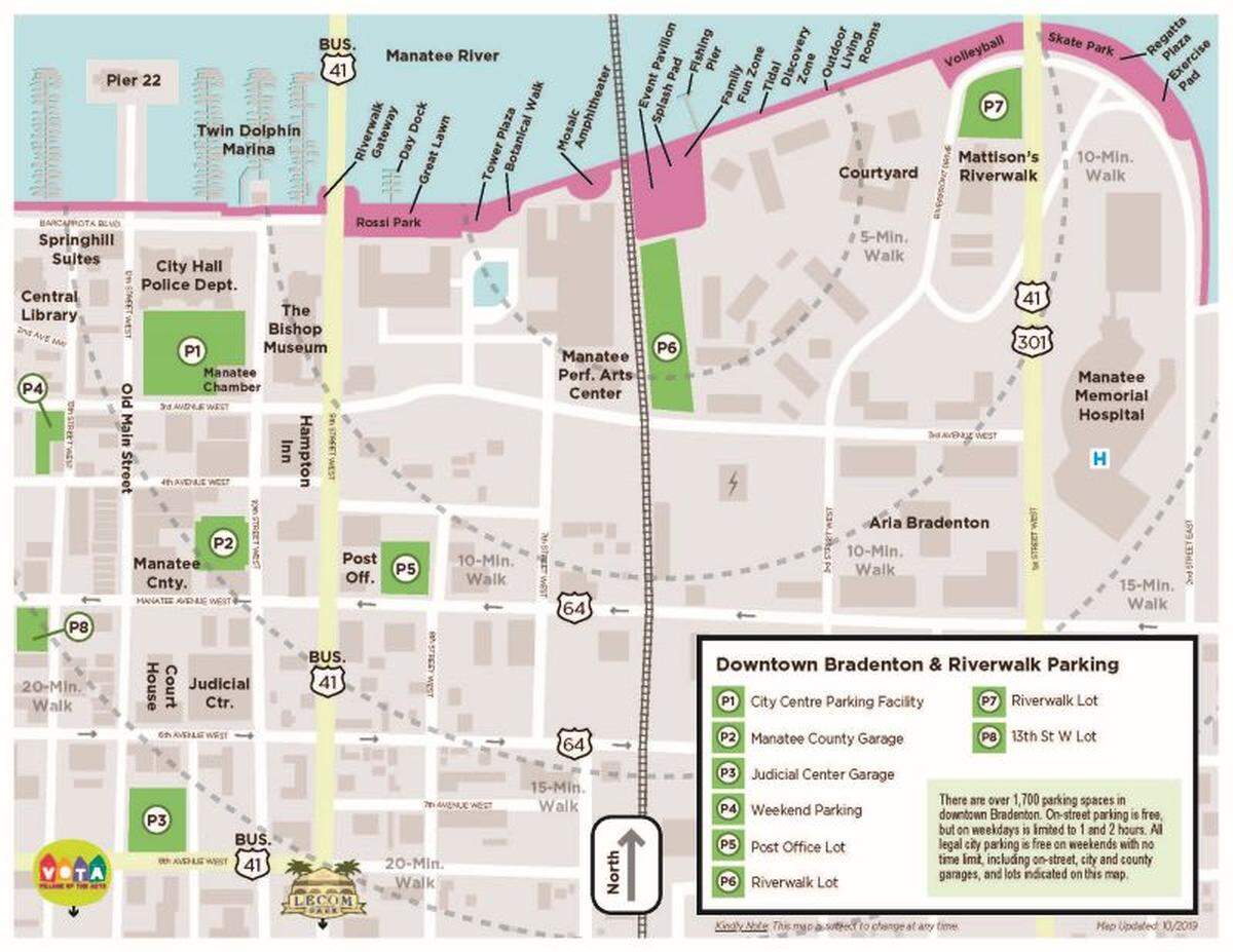 Map of public parking in Bradenton.