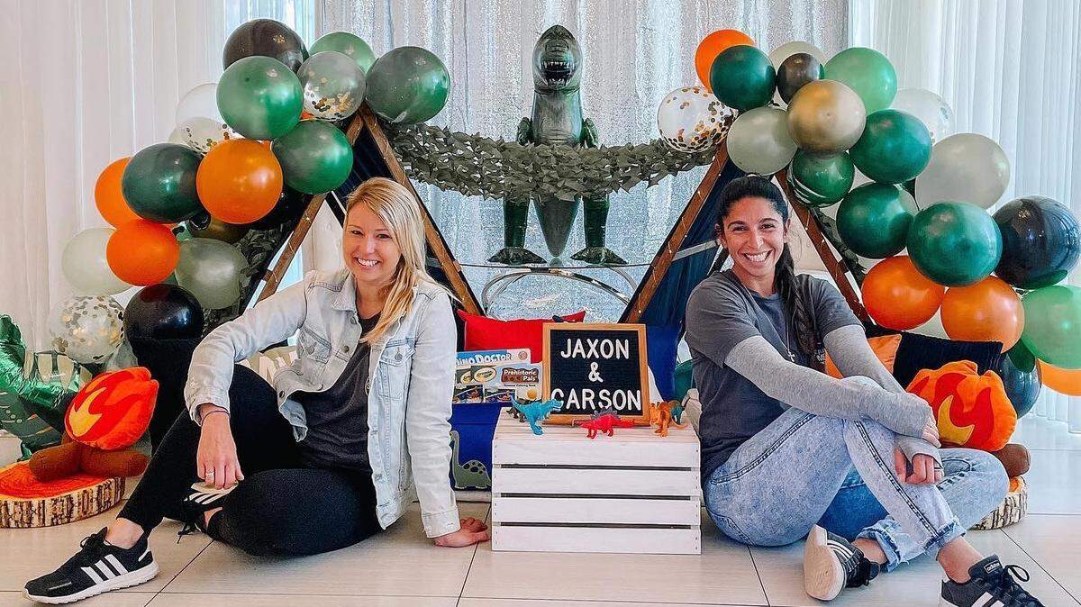 Kristin Cummings and Erika Johnson, founders of St. Pete Slumber Company, set up this dinosaur-themed “kids corner’’ to keep two boys entertained during a wedding.