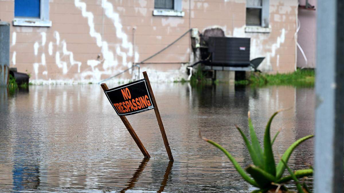 A home in Rubonia is surrounded by water after Hurricane Debby swept through Manatee County on Monday, Aug. 5, 2024.