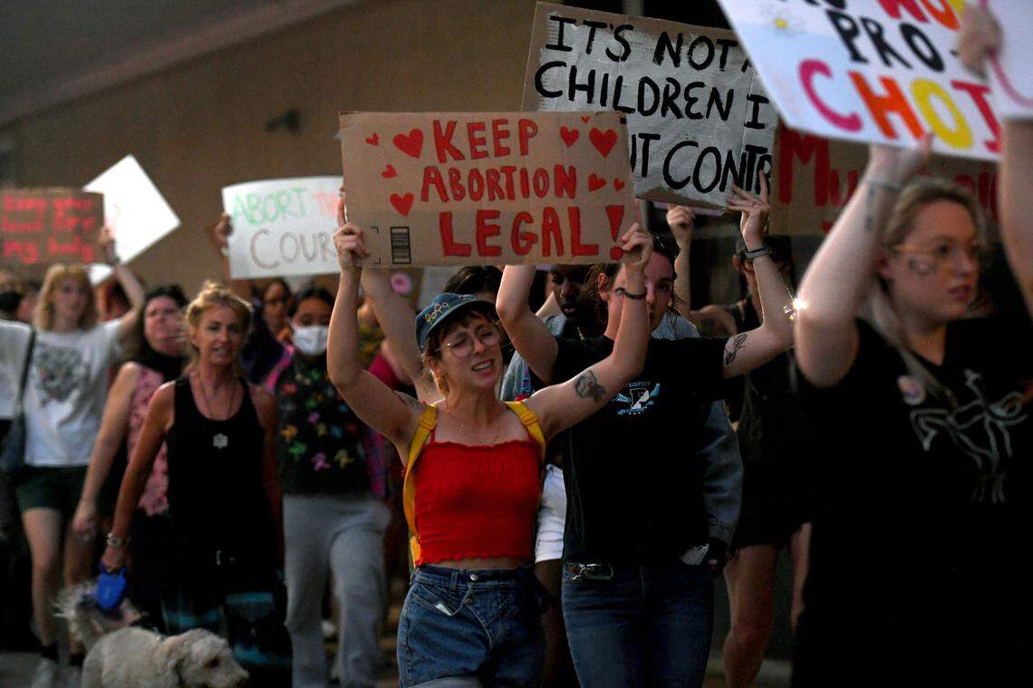 Over a hundred people joined a march and rally organized by Women’s Voices of SW Florida to support women’s rights to choose abortion on May 4, 2022. The group met at the Central Library and marched to the Historic Courthouse.