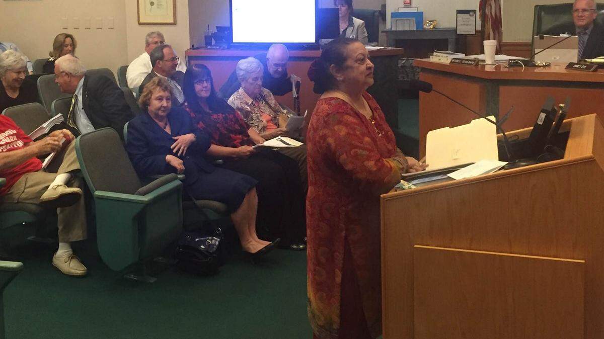 Dr. Mona Jain, an original member of the Florida Commission on the Status of Women, speaks Tuesday to the Manatee County School Board. 
 MEGHIN DELANEY/The Bradenton Herald