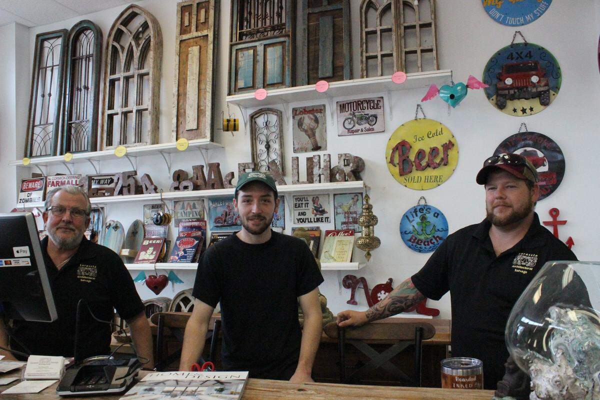 The grand opening for Sarasota Architectural Salvage, 5265 University Parkway, unit 105, was held Friday. Staff members Paul Brasacchio, Charles Robbins, and Robert Hernandez are shown above, from left.