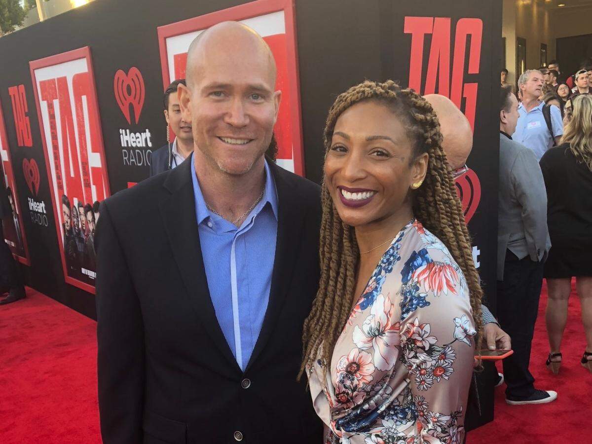 Rob McKittrick and wife Tea McKittrick at the red carpet premiere of "Tag."
