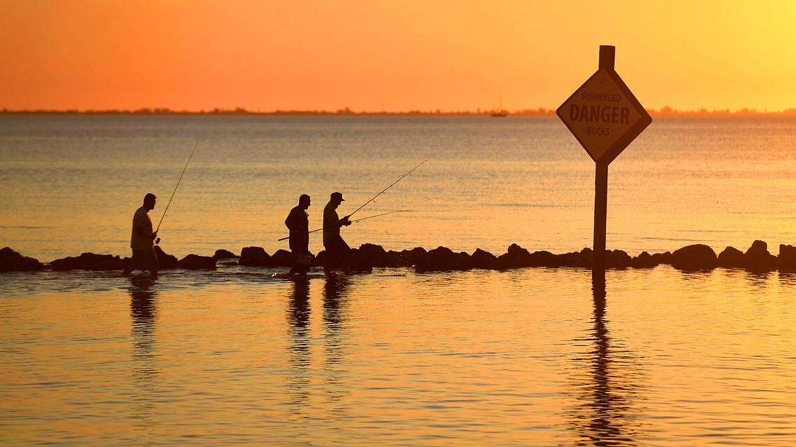 The water quality around Manatee County and surrounding Tampa Bay has faced challenges caused by the environmental disaster at Piney Point and from fertilizer run-off. Fishermen enjoy the waters near the Sunshine Skyway Bridge on Nov. 3, 2021.