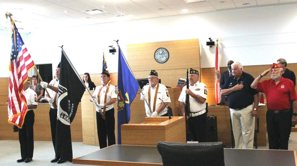 An honor guard from Ellenton VFW Post 9226 participated in the ceremonial opening of Manatee County Veterans Court in 2015. 
 HERALD FILE PHOTO