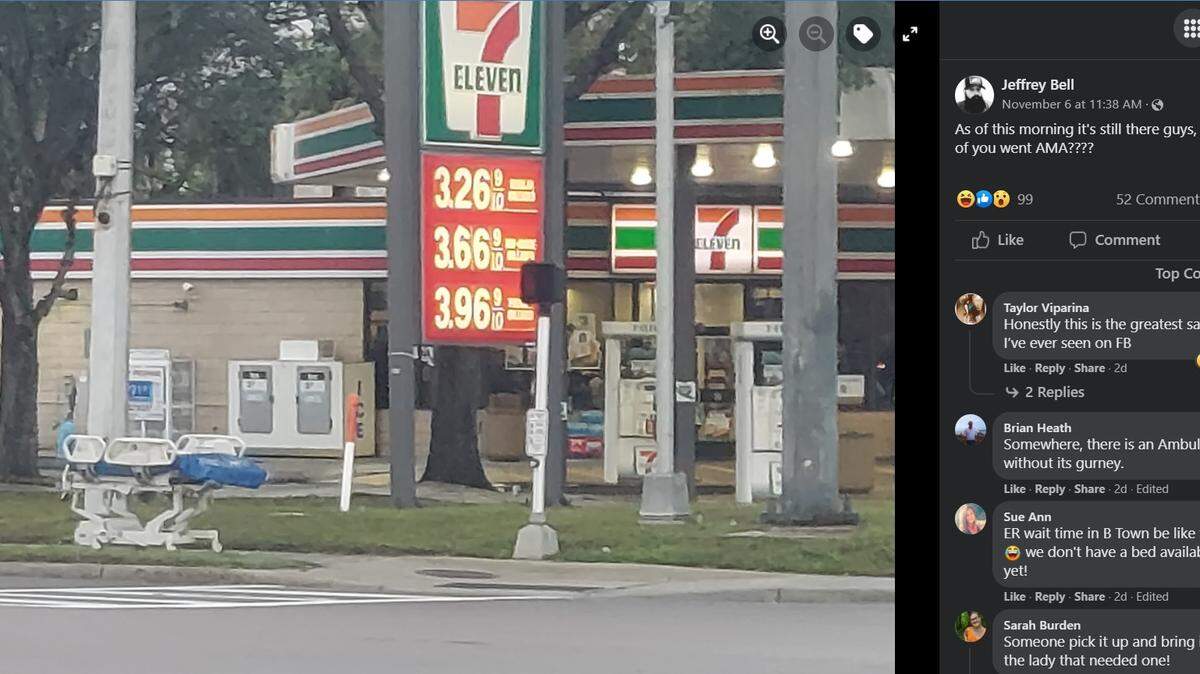 A hospital bed that appeared near a 7-Eleven store at a busy Bradenton intersection caused a stir on social media over the weekend.