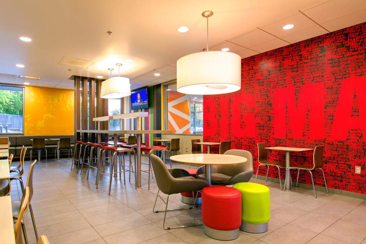 Shown is the interior of the McDonald’s restaurant in Roanoke, Texas. No information has been shared on the design of a McDonald’s under construction in Lakewood Ranch.