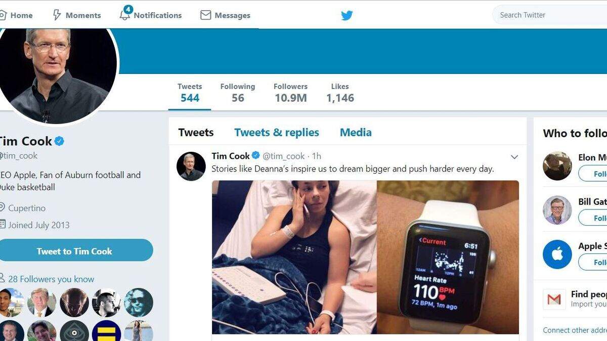 Apple CEO Tim Cook tweeted Tuesday a Florida teen's story about how she believes the Apple Watch saved her life.