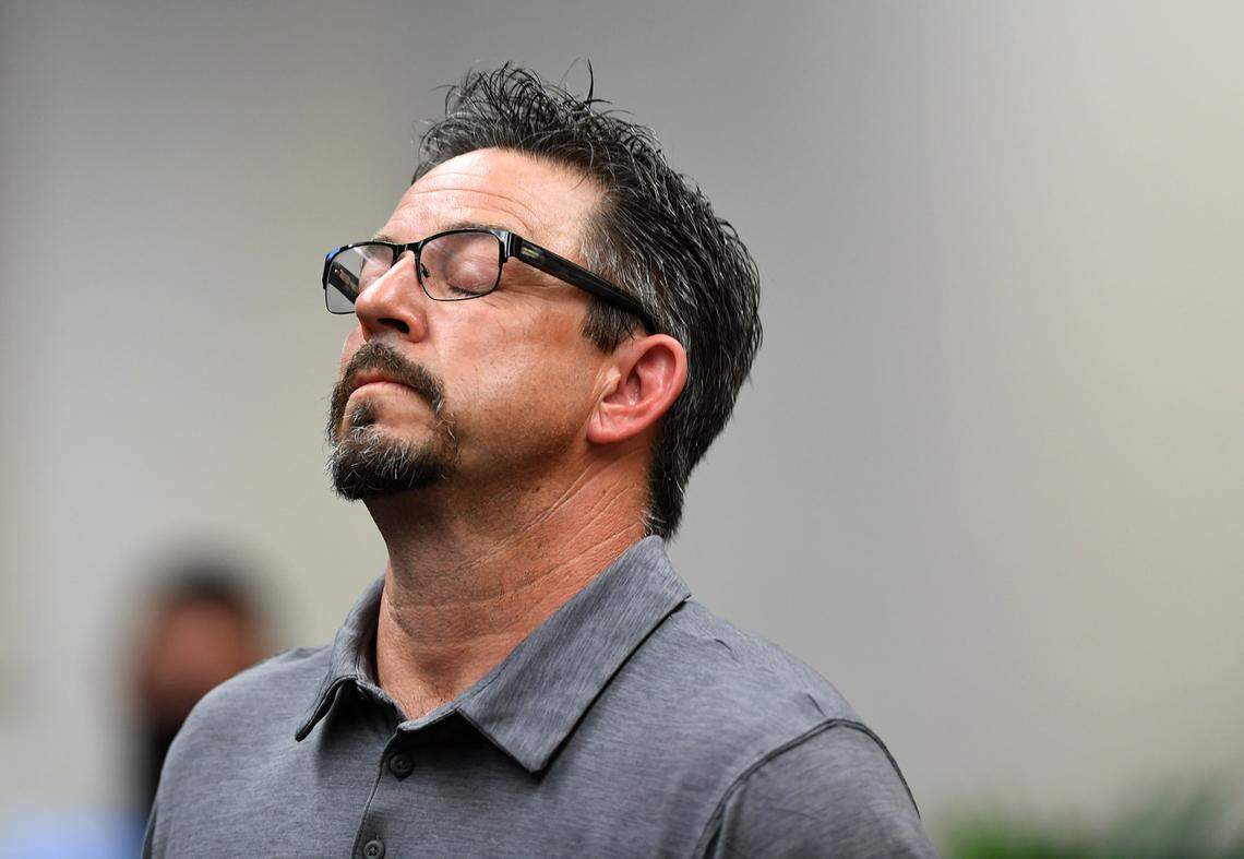 04/01/21--Jeff Barath reacts after hearing that the drainage siphon had to be shut down around 2 p.m. on Thursday after site workers noticed a small leak on Piney Point’s property. A leak at Piney Point has led to millions of gallons of contaminated water being released into the waters at Tampa Bay.