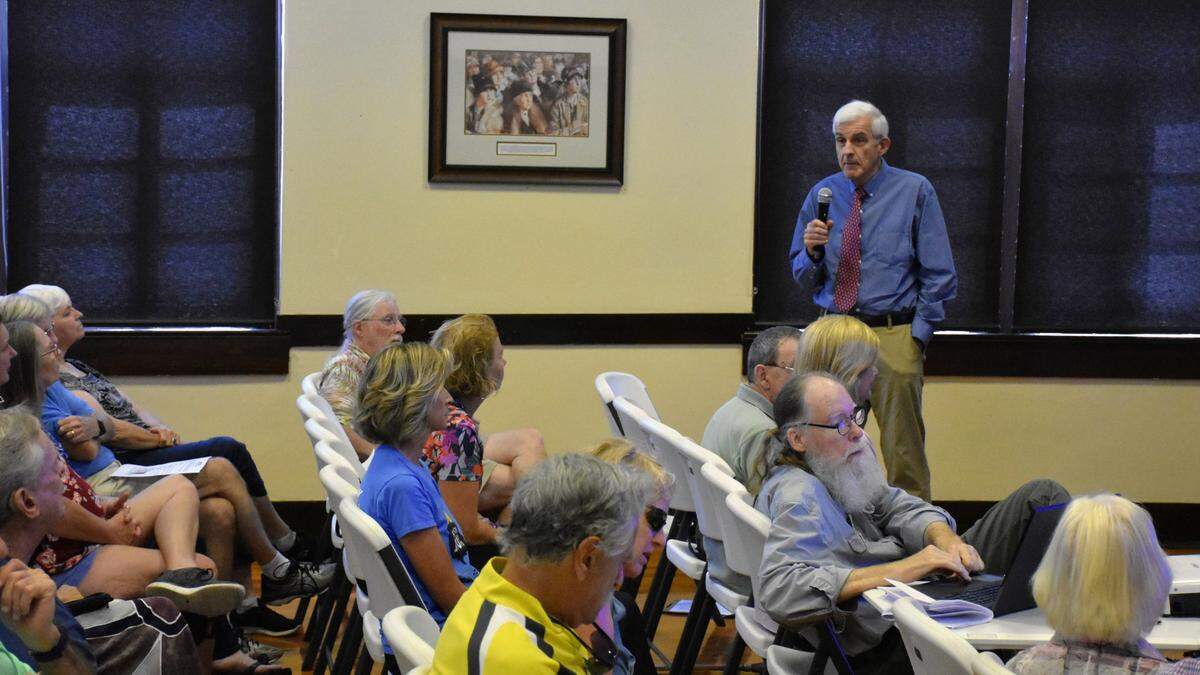 Jim Willard, chair of the Manatee Clean Energy Alliance, speaks at a League of Women Voters of Manatee County event Monday afternoon. He called on the Board of County Commissioners to switch to all renewable energy countywide by 2045.