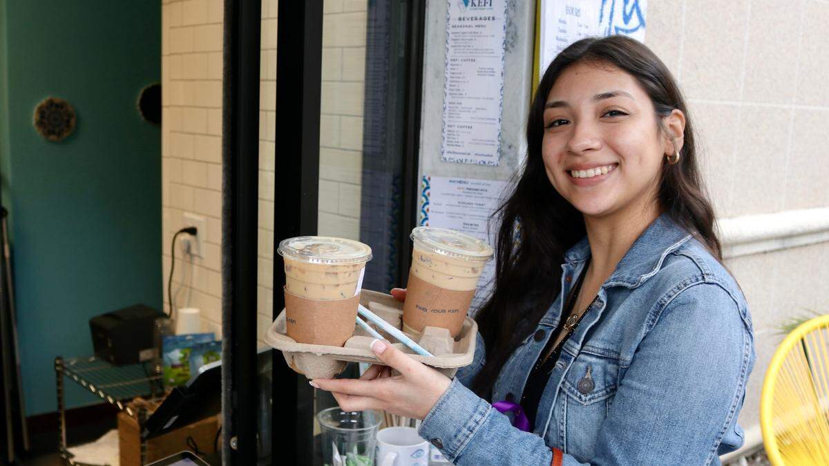 Giselle Maya has become a regular at Kefi Streetside Cafe, 1201 6th Ave. W., Bradenton. She is shown 2/8/2021 picking up her order.