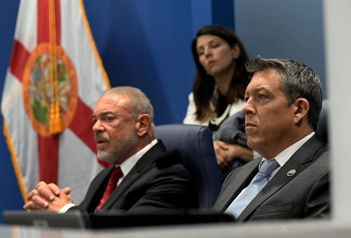Commissioner Kevin Van Ostenbridge has filed paperwork to run against Commissioner George Kruse for the District 7 countywide seat. Kruse (right) is pictured during a public meeting in this April 23, 2024, Bradenton Herald file photo.