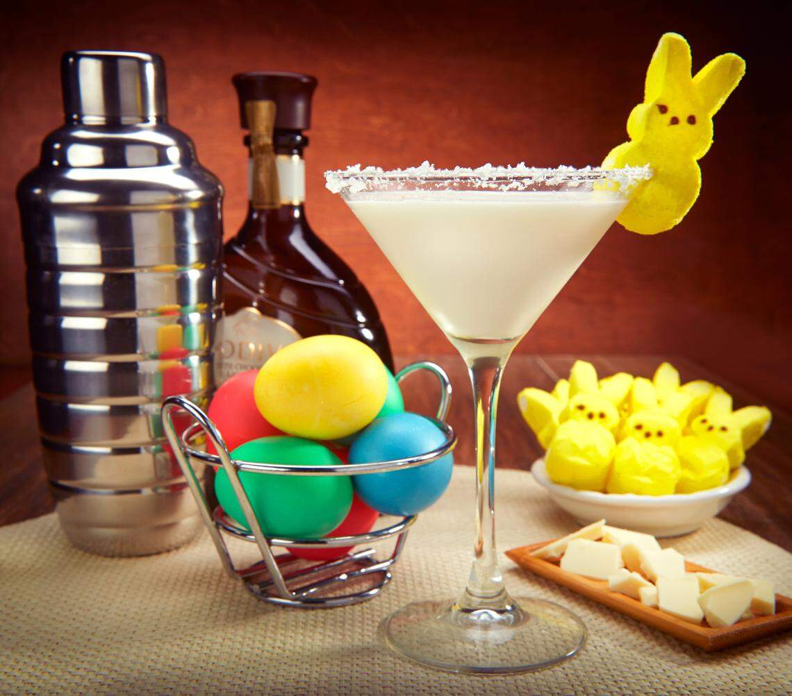 A “Peep-Tini Cocktail” in honor of Easter at Duffy’s Sports Grill features vanilla vodka, chocolate liqueurs and heavy cream.