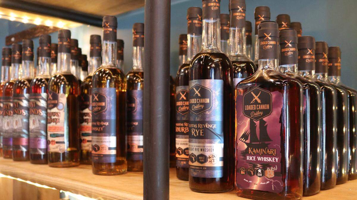 Loaded Cannon Distillery, Suite 110 of the Gatewood Corporate Center, 3115 Lakewood Ranch Blvd., now produces and sells about three dozens types of spirits, including these bottles of whiskey and bourbon, shown 6/28/2022.