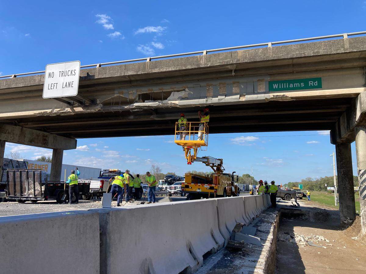 A tractor trailer carrying an oversized load ran into an overpass in Marion County near Ocala on Wednesday, Feb. 22, 2023.