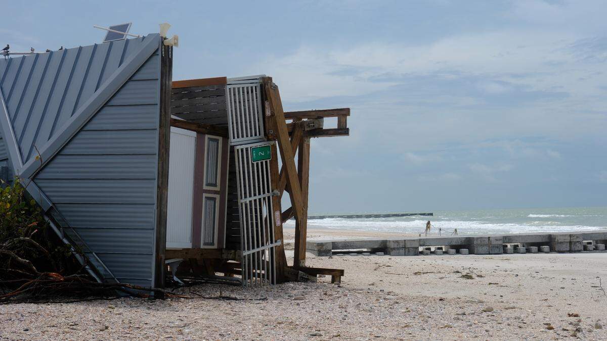 Several Manatee County lifeguard towers were damaged or toppled by Hurricane Helene as the Category 4 hurricane battered Anna Maria Island.