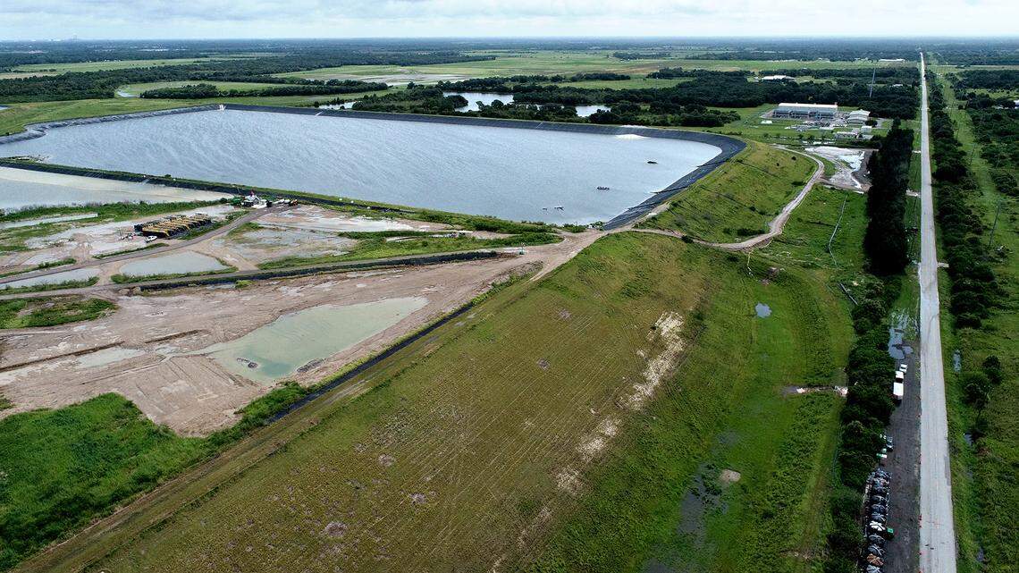 08/03/21—Recent rains have added significant amounts of water to the stacks at Piney Point. Florida’s top environmental officials have taken a step back from managing the cleanup of the troublesome Piney Point facility, according to a Tuesday update from County Administrator Scott Hopes. Looking eastward the New Gypsum Stack South pond that began leaking in March 2021 is captured in this drone photo.