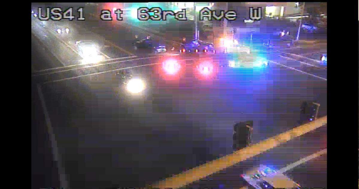 Pictured: Southbound lanes of U.S. 41 blocked at Bayshore Gardens Parkway after an accident on Tuesday evening.