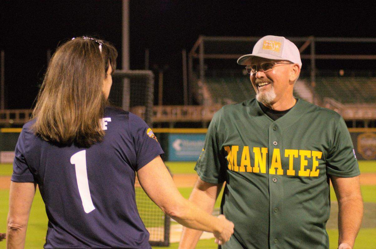 The Bradenton Police Department faced off against the Manatee County Sheriff’s Office in “Battle of the Badges,” a baseball match for charity at LECOM Park on Tuesday.