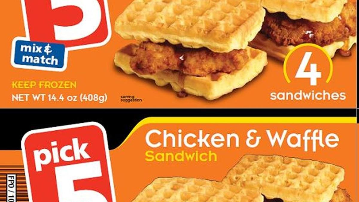 All Save-A-Lot Pick 5 Chicken & Waffle frozen sandwiches are being recalled nationwide. They come from Aunt Jemima owner Pinnacle Foods, which recalled most Aunt Jemima frozen breakfast products after finding listeria in the plant.