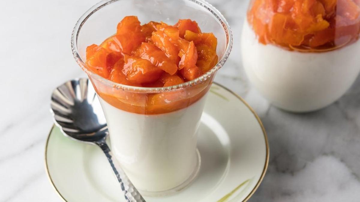 Yogurt Panna Cotta With Champagne Apricots.