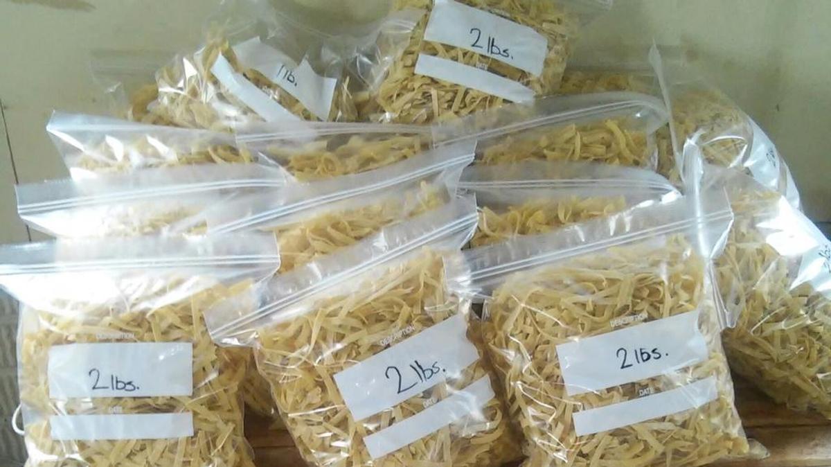The Eichers have made 30 pounds of noodles for the upcoming wedding.