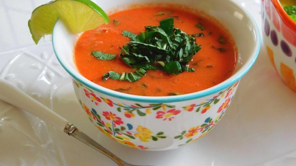 Chilled Watermelon-Basil Gazpacho.