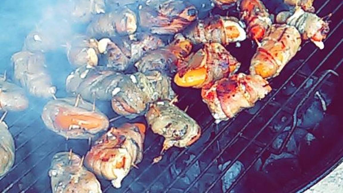 Elizabeth’s husband, Tim, fired up the grill and roasted hot peppers wrapped in bacon for her birthday dinner.