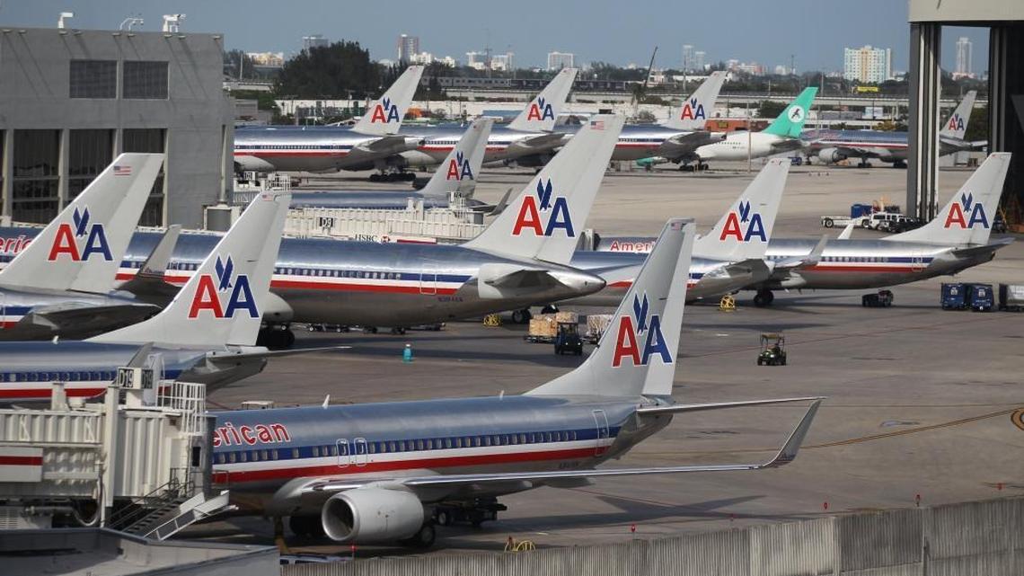 American Airlines will offer daily direct flights from Sarasota-Bradenton Airport (SRQ) to Miami International Airport, starting later this year. Pictured: American Airlines planes at Miami International Airport in 2017.