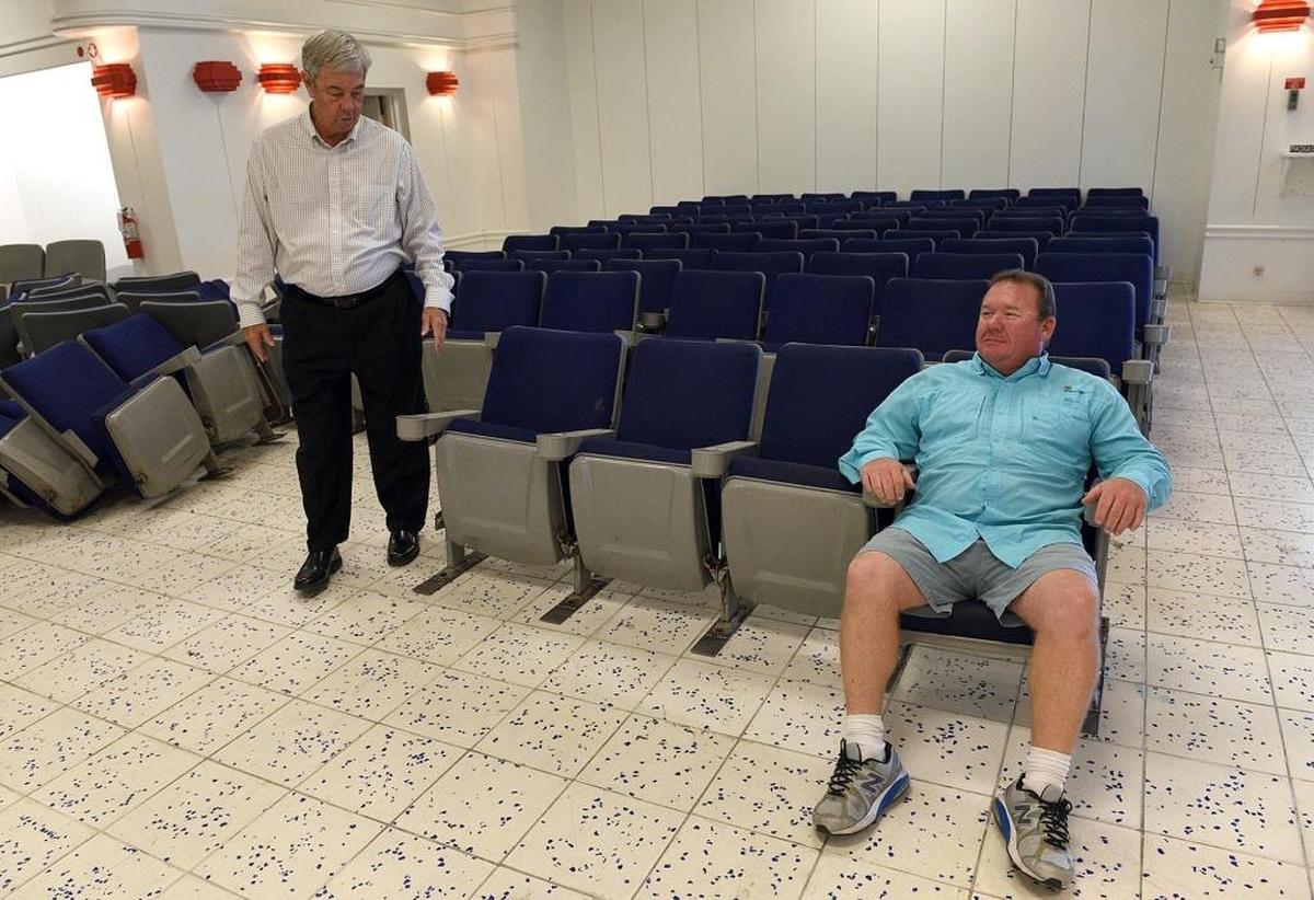 Jerrell Davis, president of Madison Properties, and Joe Berhard, of Your Treasure House, during a look at how the DeSoto Square mall is coming with redevelopment.